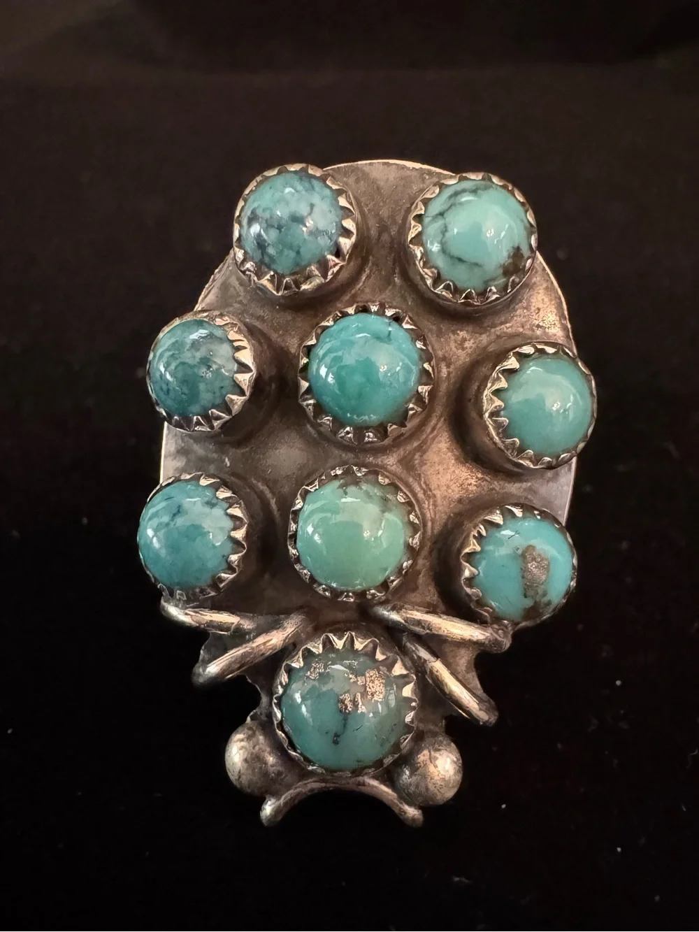 Turquoise Cluster Statement Ring - Blue-Green Gemstones sterling silver